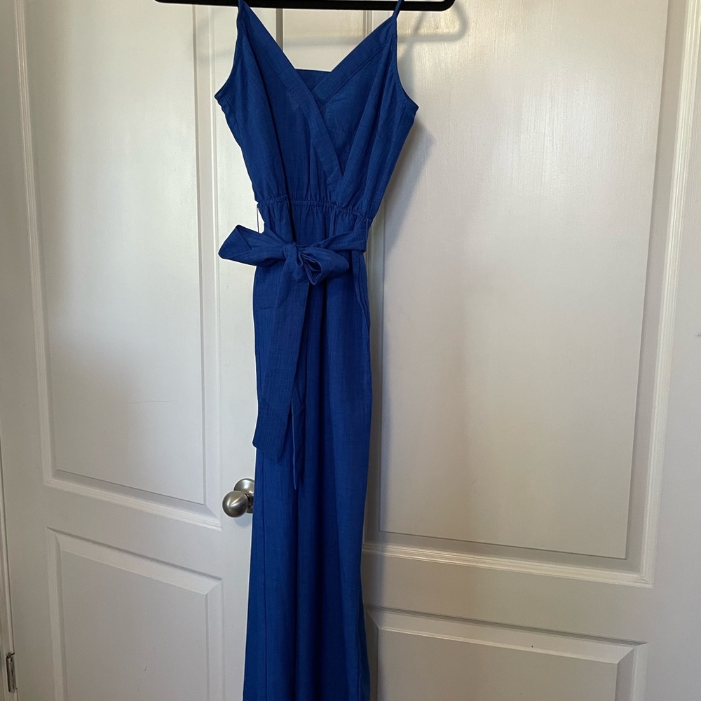 Flying Tomato Blue Wrap Jumpsuit with Tie Front